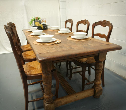 French 19th Century Turned Leg Oak Farmhouse Table