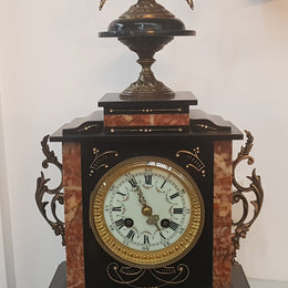 French Highly Decorative Marble Mantle Clock