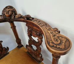 Beautifully Carved French Walnut Corner Chair With Upholstered Seat | Antique & Vintage | Moonee Ponds Antiques | Australia Wide Delivery
