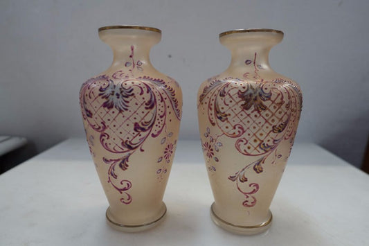 Satin Finish And Enamel Glass Vases