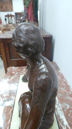 Art Deco Bronze Statue Of A Lady And Parrot On A Marble Base | Antique & Vintage | Moonee Ponds Antiques | Australia Wide Delivery