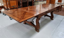 French Spanish Style Oak Parquetry Top Extension Table | Antique & Vintage | Moonee Ponds Antiques | Australia Wide Delivery