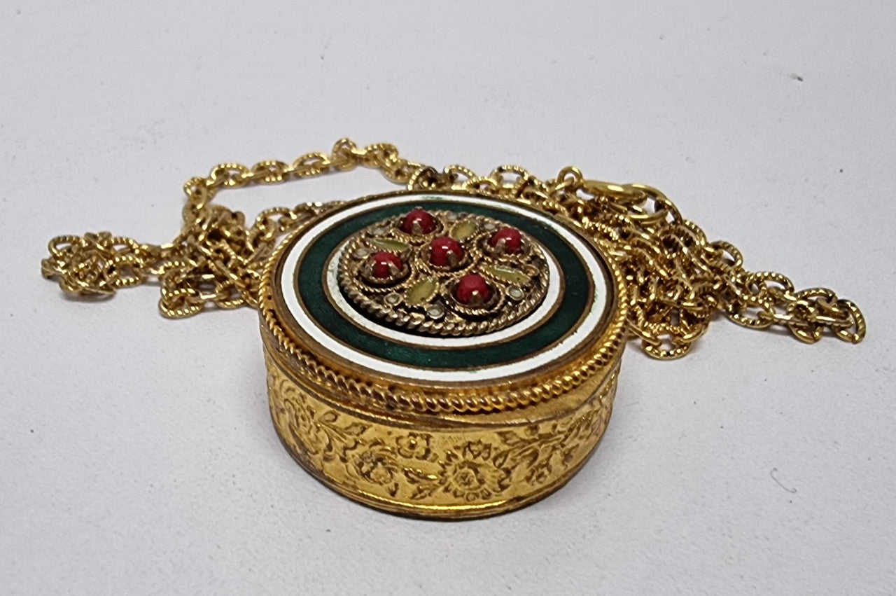 Vintage Gilt & Enamel Pill Box