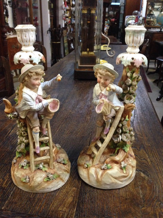 Pair Victorian Bisque Candlesticks
