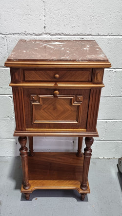 French Walnut Louis XVI Style Single Bedside Cabinet Rouge Marble Top | Antique & Vintage | Moonee Ponds Antiques | Australia Wide Delivery