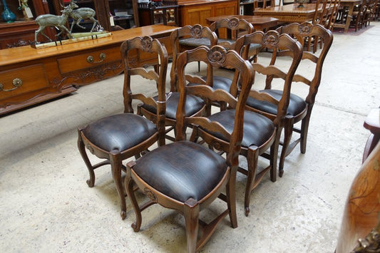 Set Of 6 French Oak Upholstered Chairs-1