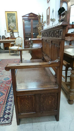 French Oak Gothic Hall Seat | Antique & Vintage | Moonee Ponds Antiques | Australia Wide Delivery