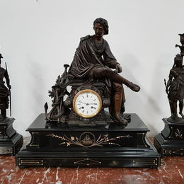 French 19th Century Three Piece Figural Clock Set
