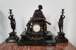 French 19th Century Three Piece Figural Clock Set | Antique & Vintage | Moonee Ponds Antiques | Australia Wide Delivery