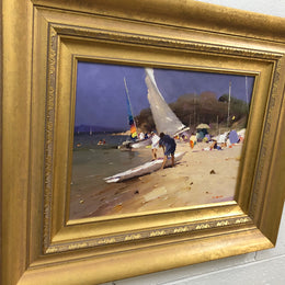 Beach Scene Oil On Board Painting By David Chen