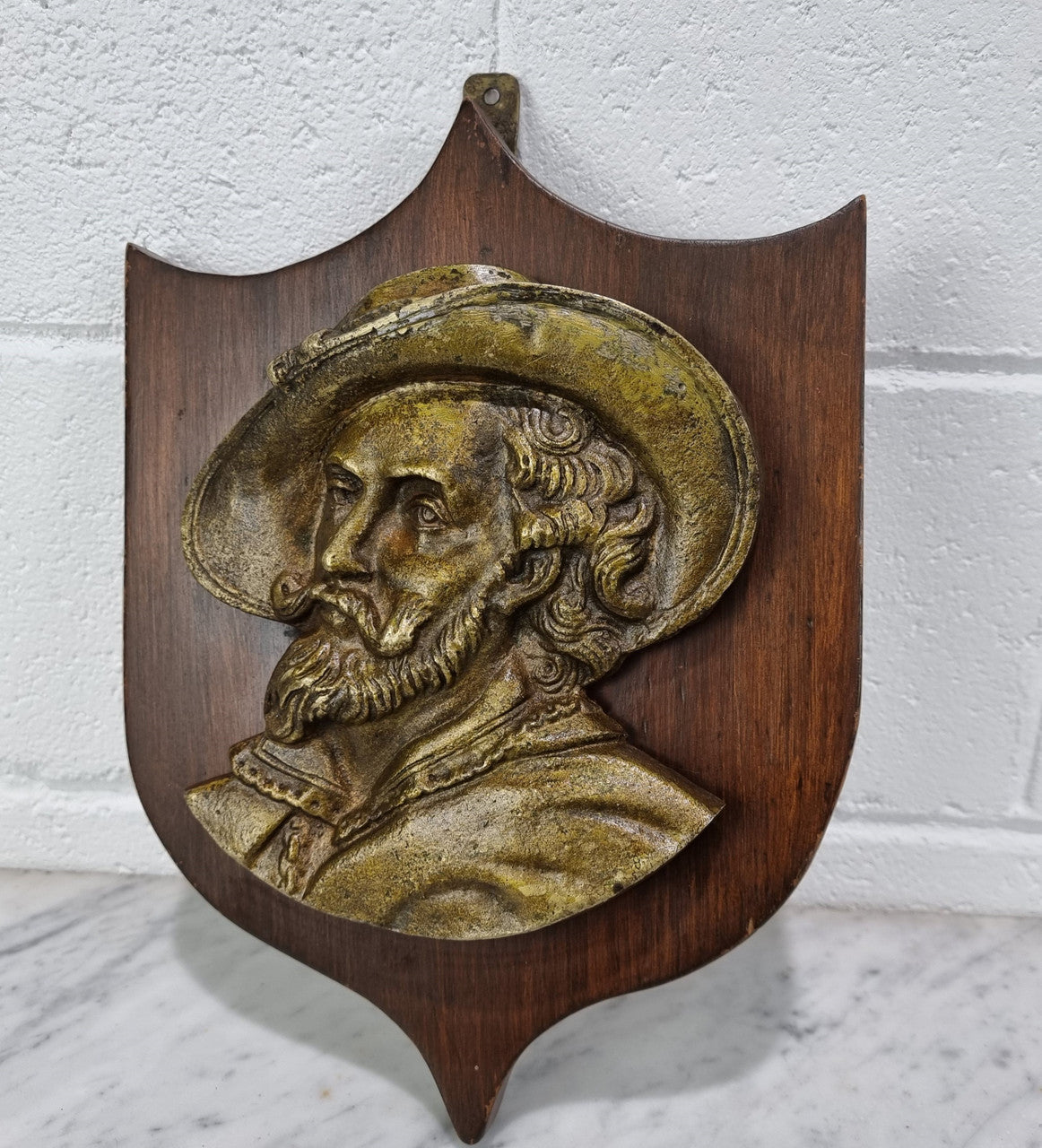 Antique Bronze Plaque a of Man on a Mahogany Panel