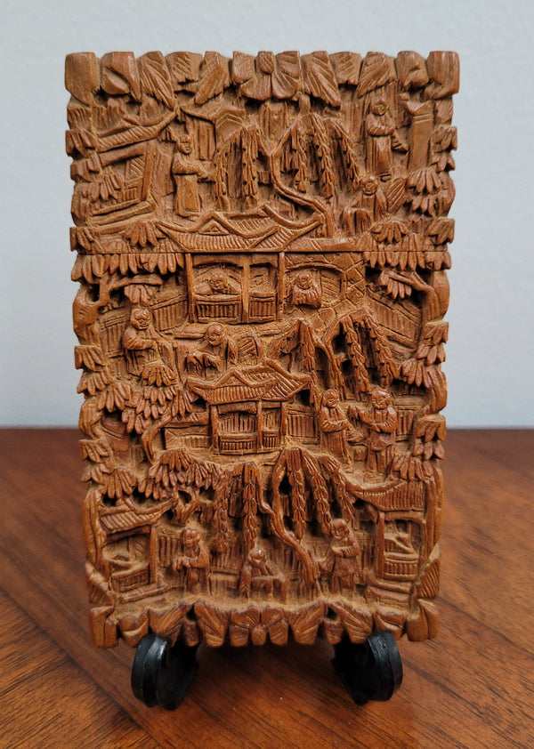 Antique 19th Century, Intricately Hand Carved Sandalwood Card Case. Canton.