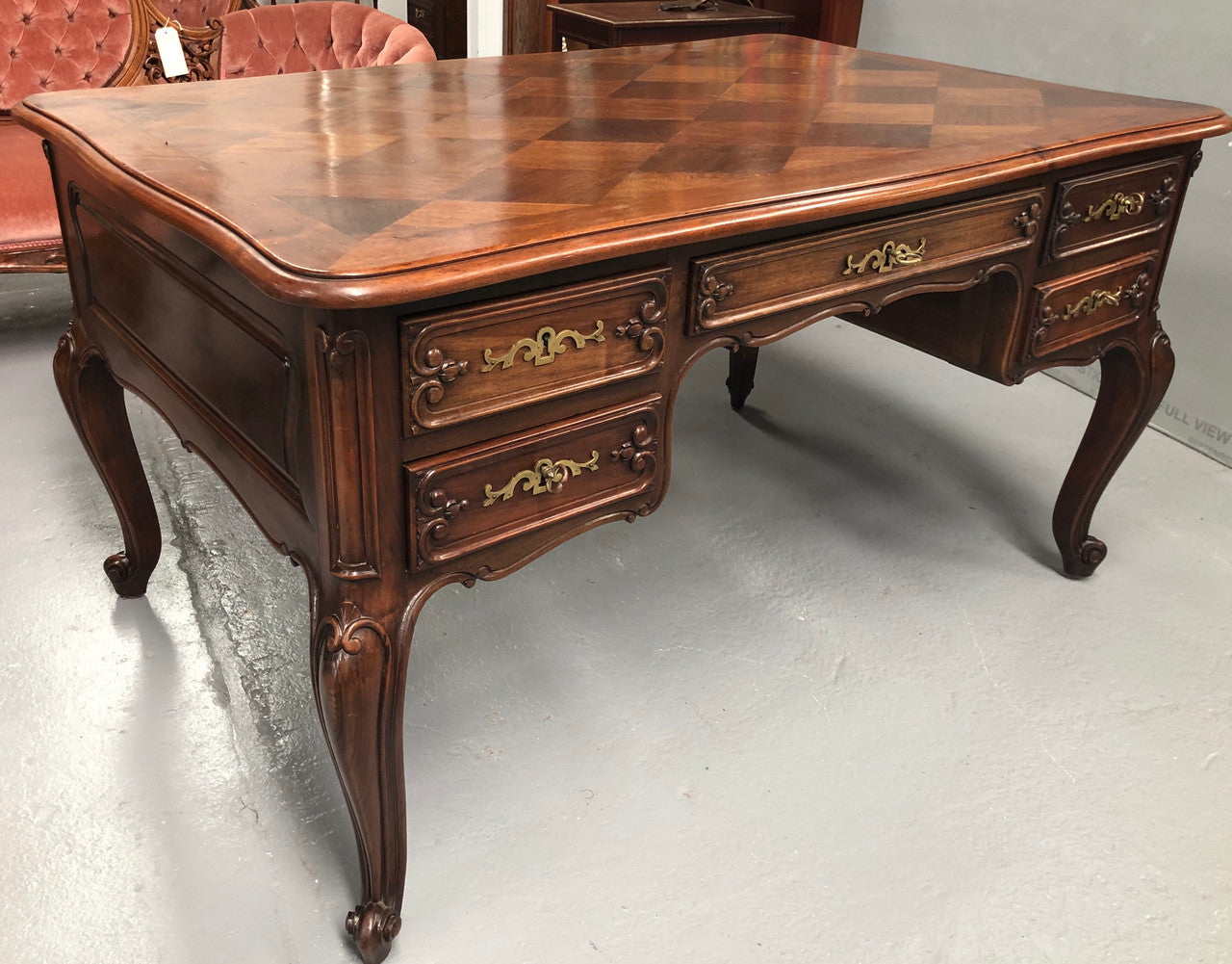 Antique French Walnut & Parquetry Top Louis XV Style Partners Desk | Antique & Vintage | Moonee Ponds Antiques | Australia Wide Delivery