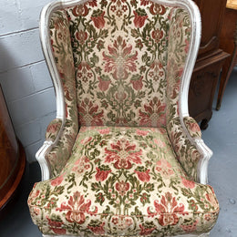 French Painted Upholstered Wing Back Armchair