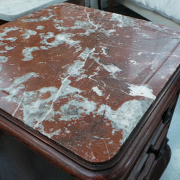 French Rosewood Inset Marble Top Single Bedside Cabinet