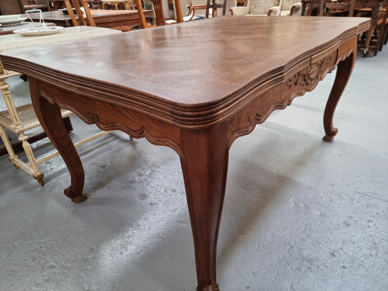 Oak Louis 15th Style Parquetry Top Extension Dining Table | Antique & Vintage | Moonee Ponds Antiques | Australia Wide Delivery