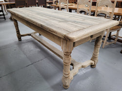 French Stripped Oak Pedestal Stretcher Base Farmhouse Table | Antique & Vintage | Moonee Ponds Antiques | Australia Wide Delivery