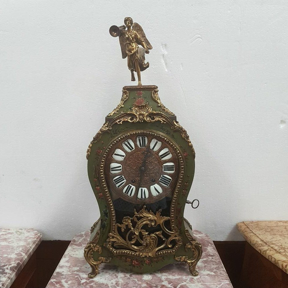 Rare Original 19th Century Bronze Hand Painted And Lacquered Mantel Clock