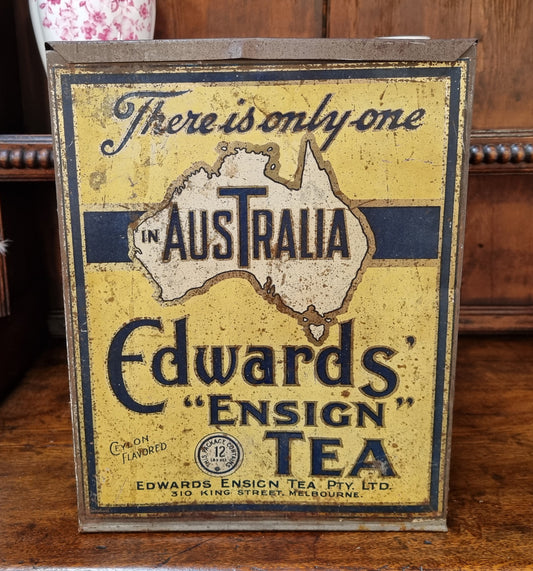Australian Ensign Edwards Tea tin with lift up lid. In good original condition.