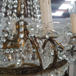 French Bronze & Crystal Six Candle Light Chandelier
