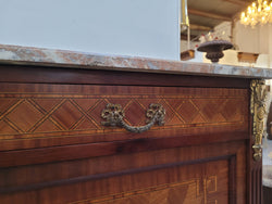 Louis 16th Style Mahogany Marble Top Cupboard With Marquetry Inlay | Antique & Vintage | Moonee Ponds Antiques | Australia Wide Delivery
