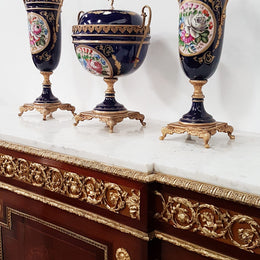 French Three-piece Sevres Style Porcelain Vase