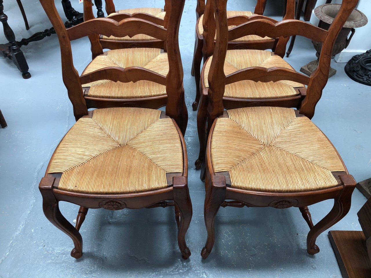 Antique Set of Six French Cherrywood Rush Seat Dining Chair | Antique & Vintage | Moonee Ponds Antiques | Australia Wide Delivery