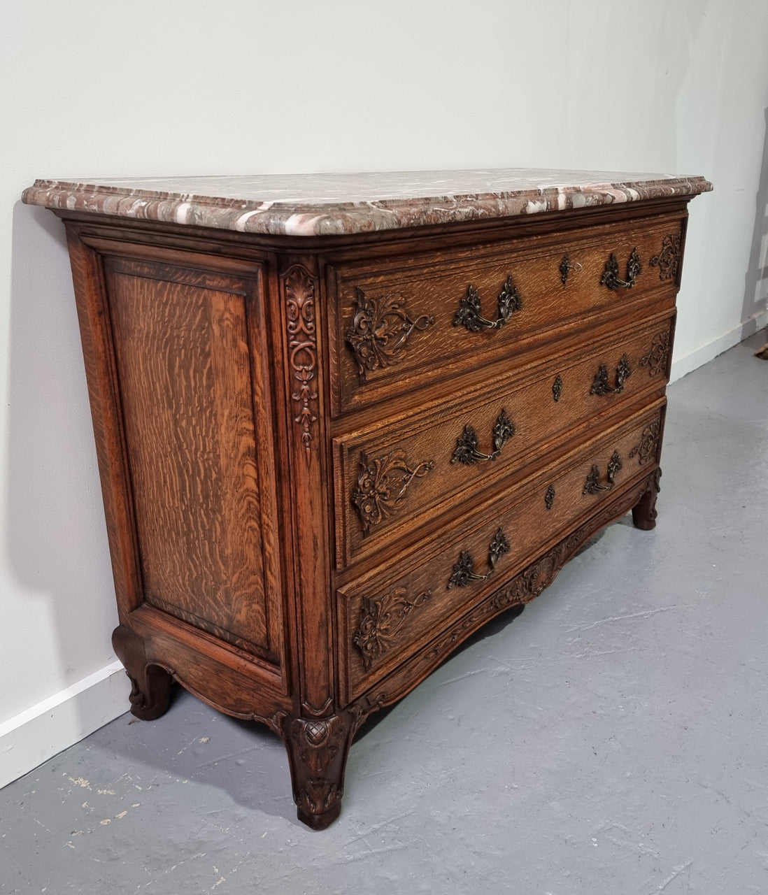 French Louis XV Style Three Drawer Oak Marble Top Commode | Antique & Vintage | Moonee Ponds Antiques | Australia Wide Delivery