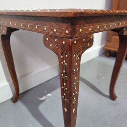 Stunning Indian Teak bone inlay square occasional table. In good original detailed condition.