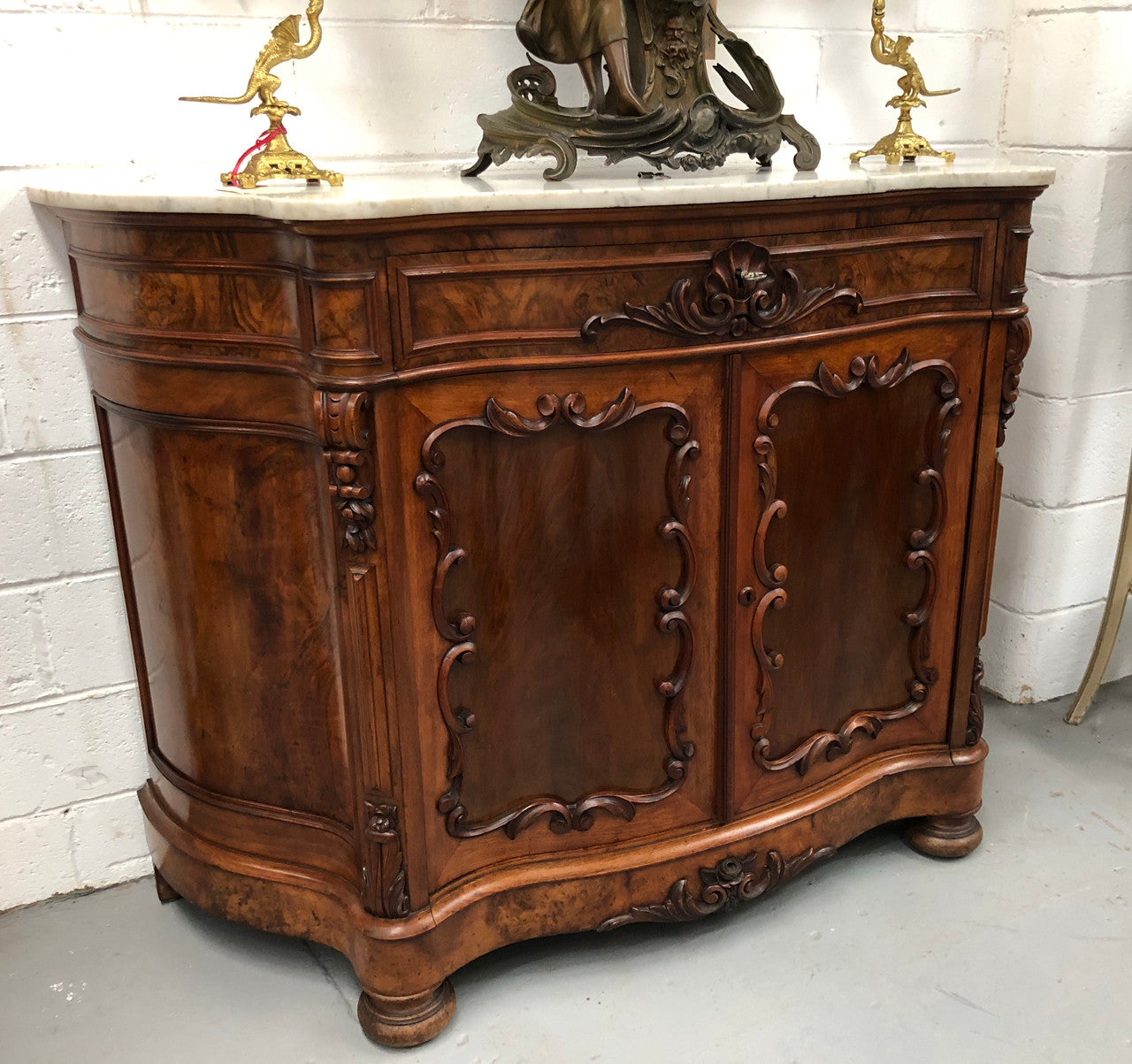 Antique French Figured Walnut Marble Top Buffet | Antique & Vintage | Moonee Ponds Antiques | Australia Wide Delivery
