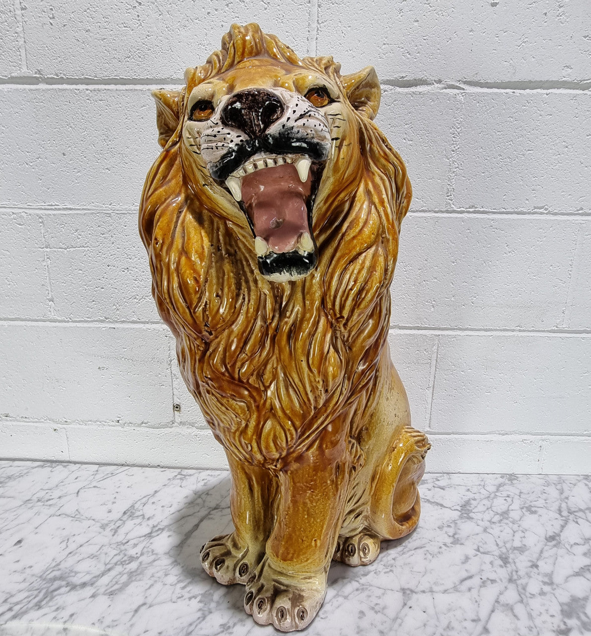 Vintage Italian Terra Cotta Glazed Roaring Lion | Antique & Vintage | Moonee Ponds Antiques | Australia Wide Delivery