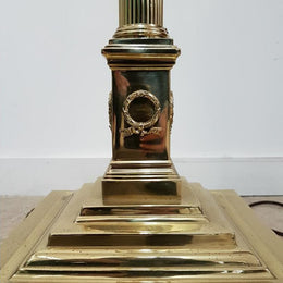Edwardian Brass and Cast Iron Standard Lamp with Shade