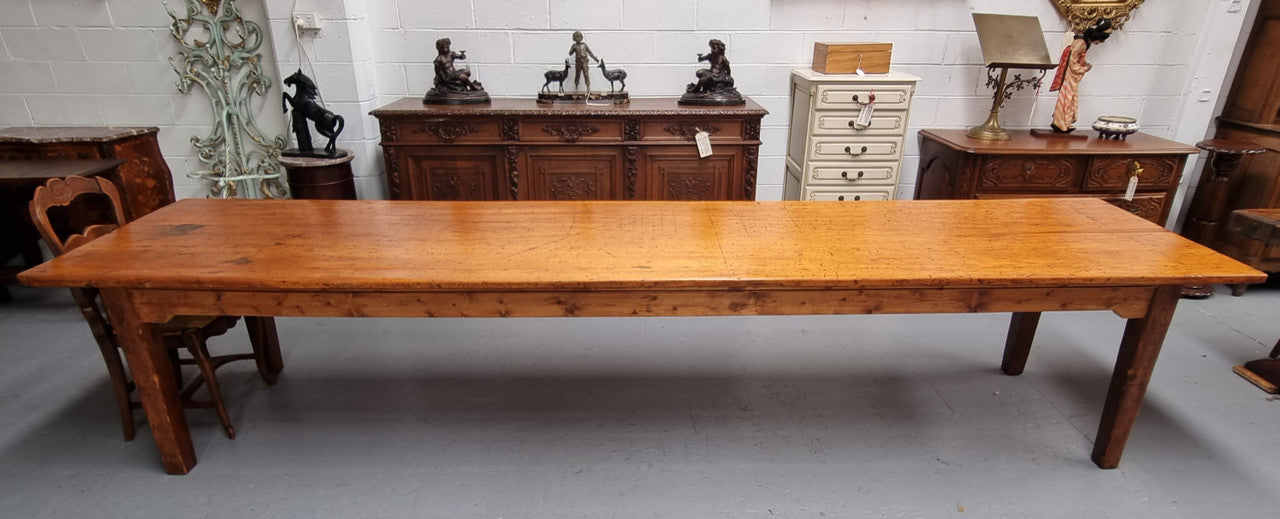 Extremely rare one piece top Kauri Pine Australian farmhouse table. It is truly an amazing table with loads of character, it comfortably seats 14 to 16 people. In good original detailed condition and sourced locally.