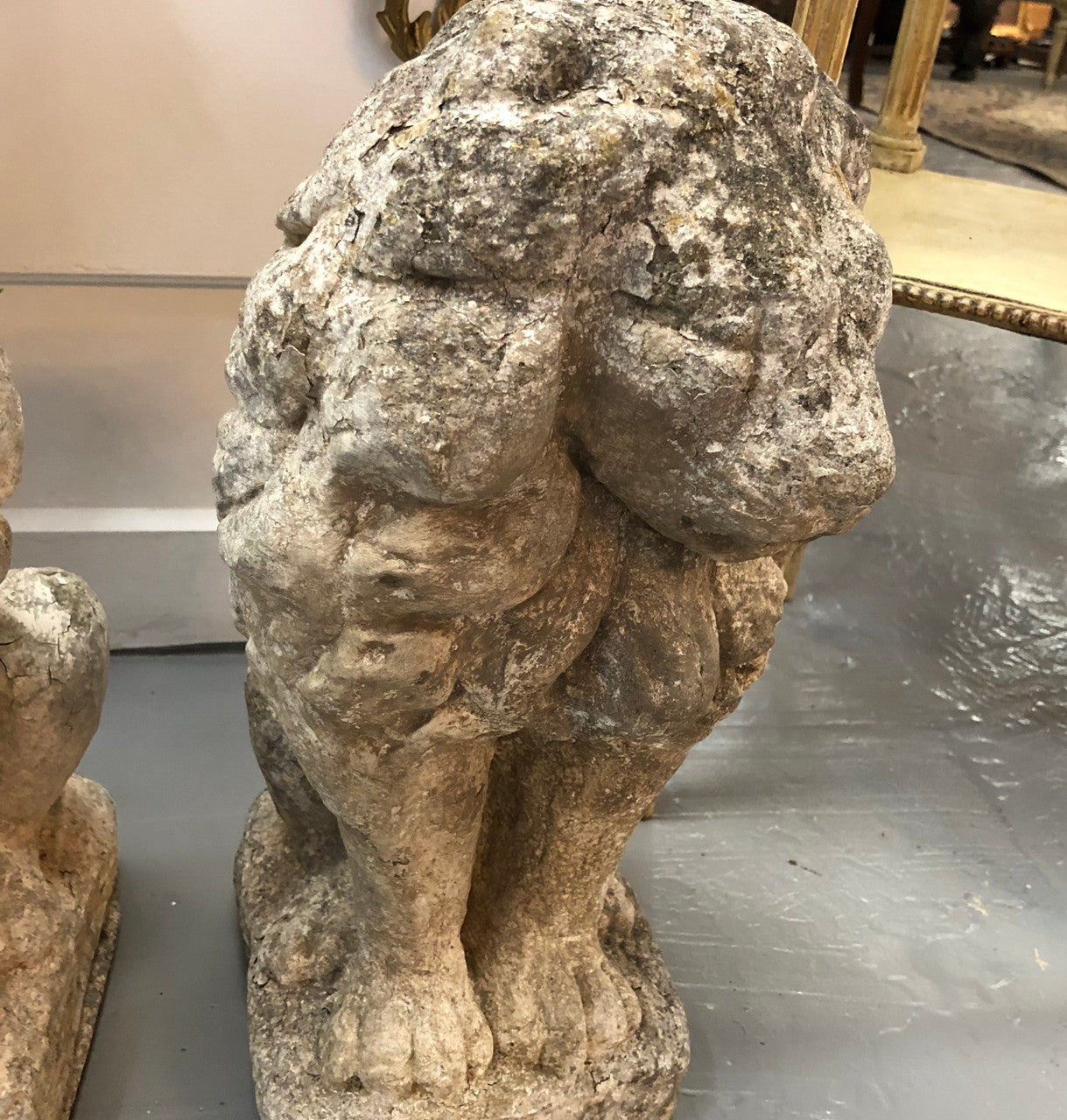 Fabulous Vintage Pair Of Concrete Lions