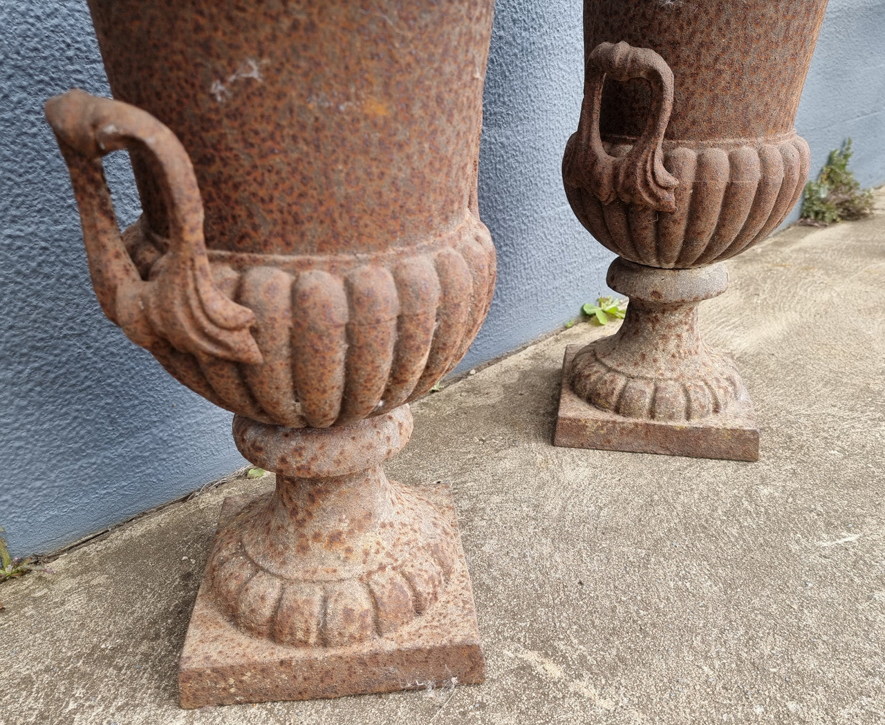 Beautiful Pair of French Rustic Cast Iron Urns With Handles | Antique & Vintage | Moonee Ponds Antiques | Australia Wide Delivery