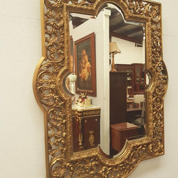 Highly Decorative Antique Solid Brass Bevelled Mirror