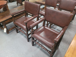 Set of 8 Henry II Style Leather Look Upholstery Dining Chairs Including Two Carvers | Antique & Vintage | Moonee Ponds Antiques | Australia Wide Delivery