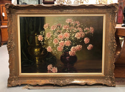 Large Signed Oil On Canvas Painting Of Carnations Flowers | Antique & Vintage | Moonee Ponds Antiques | Australia Wide Delivery
