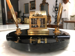 Round Art Deco Brass & Glass Ink Well | Antique & Vintage | Moonee Ponds Antiques | Australia Wide Delivery