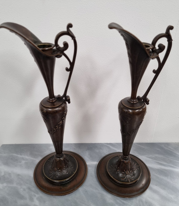 A stunning pair of French Art Nouveau bronze candlesticks. They are of fine quality and in very good condition.