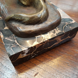 French Art Deco Lady & German Shepherd Bronze