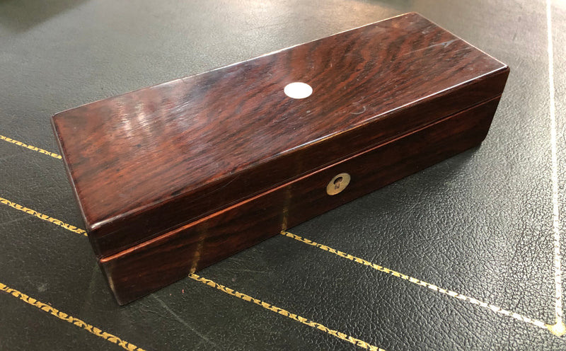 Antique Rosewood Inlaid Mother Of Pearl Box. Please note this doesn't come with a key. In good original condition.