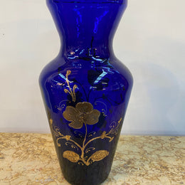 Large Edwardian Bristol Blue & Gilt Enamelled Vase