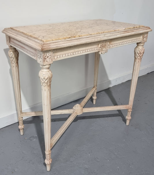 Louis XVI Painted & Marble Top Console Table With Two Drawers
