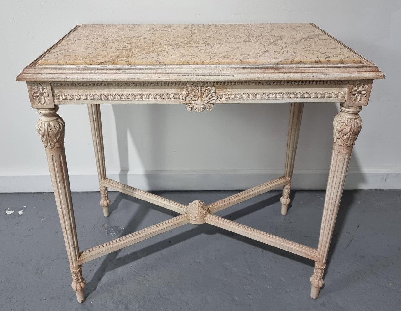 Louis XVI Painted & Marble Top Console Table With Two Drawers