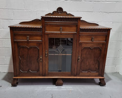Lovely Oak Tudor Style Rope Edge Sideboard With Leadlight Centre Door | Antique & Vintage | Moonee Ponds Antiques | Australia Wide Delivery
