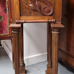 Wooden Arts and Crafts pedestal planter stand with decorative carvings. Sourced locally and is in good original condition.