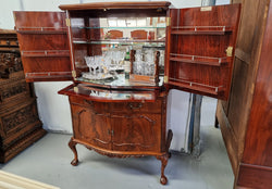 Chippendale Style Flame Mahogany Four Door Drinks Cabinet | Antique & Vintage | Moonee Ponds Antiques | Australia Wide Delivery