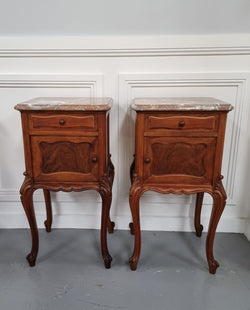 French Louis XVI Style Figured Walnut Marble Top Bedsides | Antique & Vintage | Moonee Ponds Antiques | Australia Wide Delivery