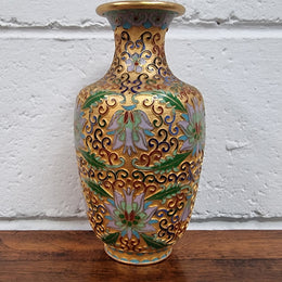 Especially Attractive Cloisonné Vase in Soft Coloured Enamels & Gilt
